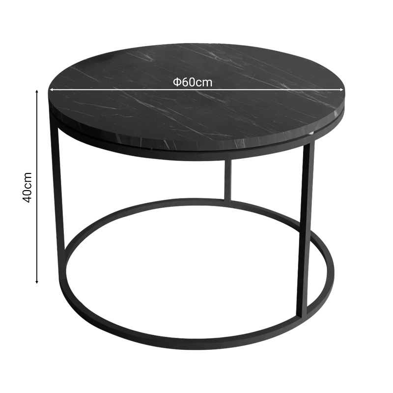 Tavolinë kafeje Drion pakoworld melaminë mermeri i zi-metal i zi D60x42cm