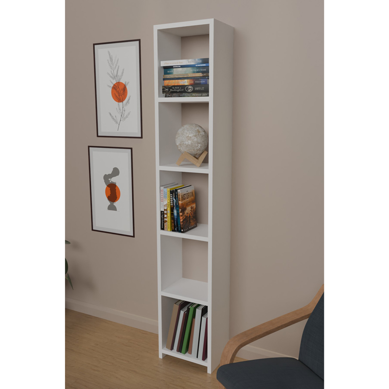 Bibliotekë melamine Barzine pakoworld në nuancë të bardhë 27.6x19.5x150cm