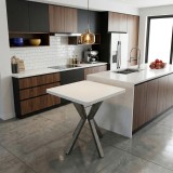Prestone pakoworld tavolinë melamine në nuancë të bardhë dhe këmbë metalike të zezë 70x70x75cm