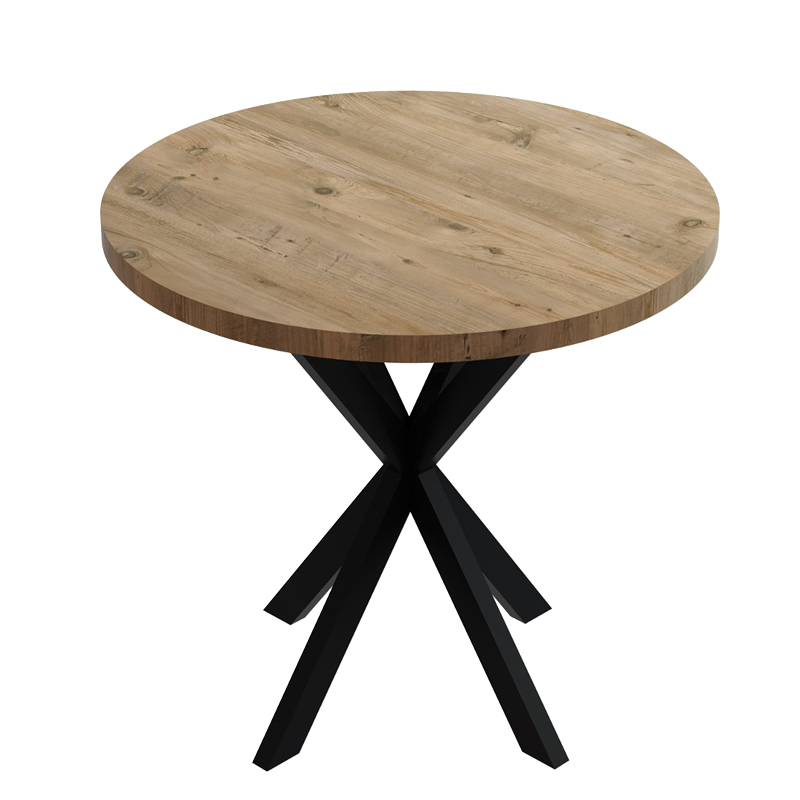 Tavolinë Kalipso pakoworld melamine në nuancë natyrale dhe këmbë metalike të zezë D70x75cm
