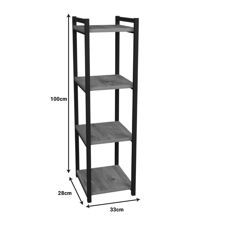 Raft dyshemeje Harvey pakoworld metal i zi dhe melamine në nuancë natyrale 33x28x100cm