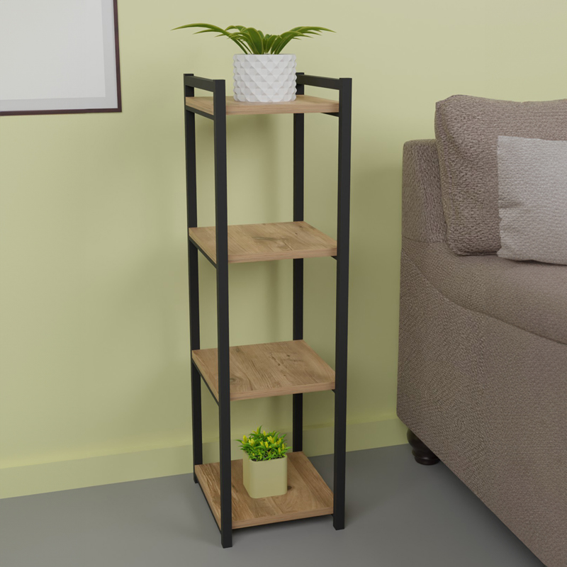 Raft dyshemeje Harvey pakoworld metal i zi dhe melamine në nuancë natyrale 33x28x100cm