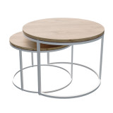 Solme pakoworld set tavolinash kafeje me 2 metal të bardhë dhe melamine në nuancë natyrale
