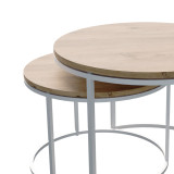 Solme pakoworld set tavolinash kafeje me 2 metal të bardhë dhe melamine në nuancë natyrale