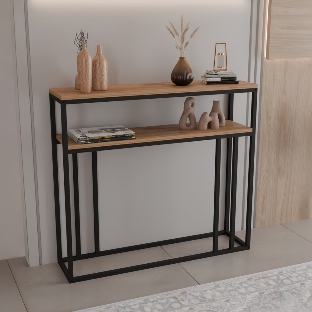 Konsolë Daleti pakoworld në ngjyrë lisi me kornizë metalike të zezë 100x25x90cm