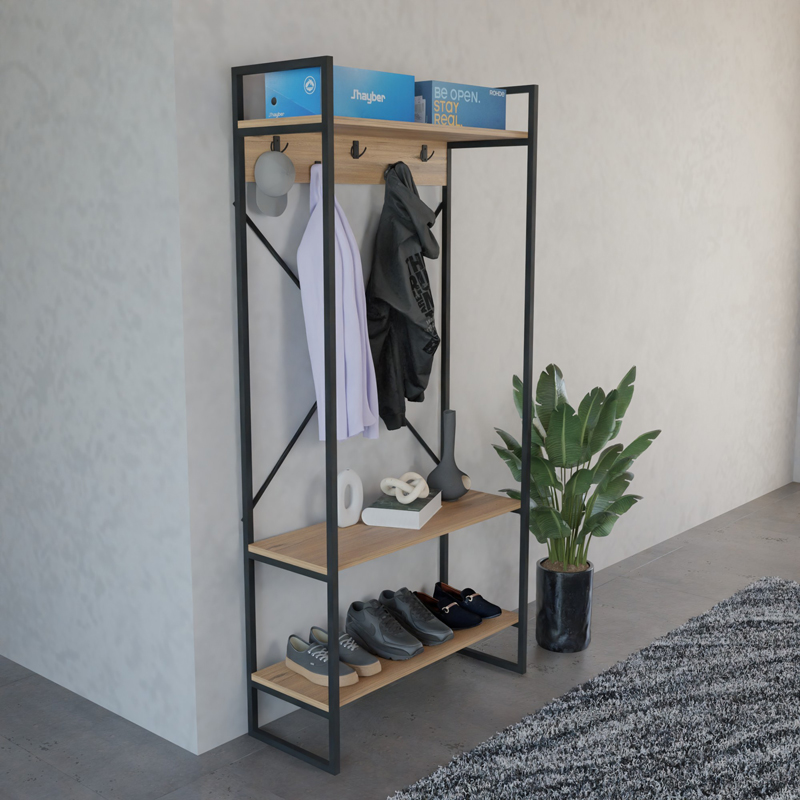 Mobilje hyrjeje Levento pakoworld lisi me kornizë metalike të zezë 88x34x180 cm