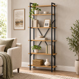 Bibliotekë Derena pakoworld OAK me metal të zi 60x29x160cm