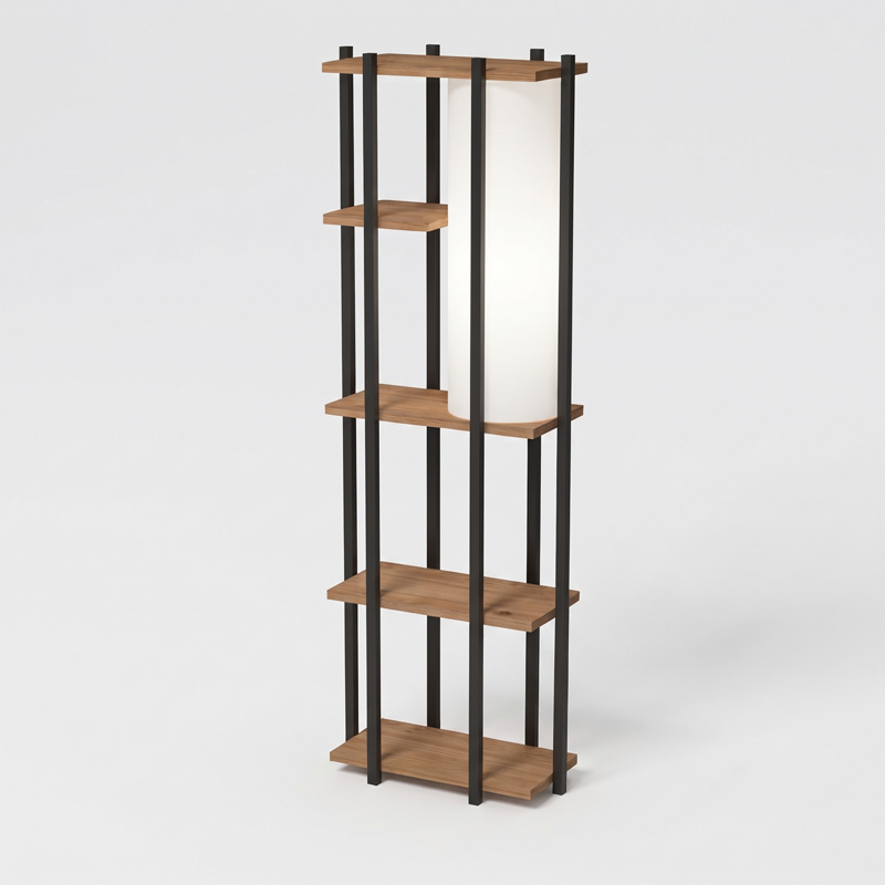 Llamba dyshemeje me rafte Lumna pakoworld OAK me metal të zi 45x24x150cm