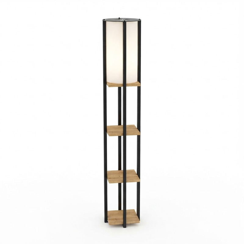 Llamba dyshemeje me rafte Starda pakoworld OAK me metal të zi 25x25x150cm