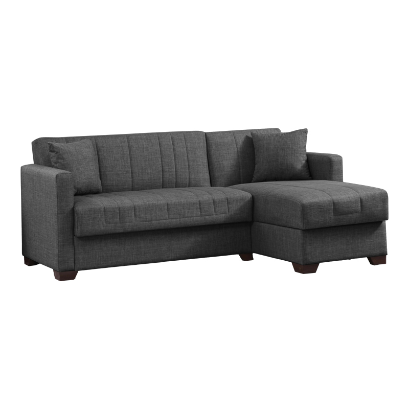 Divan-krevat këndor i kthyeshëm me hapësirë magazinimi Alaska pakoworld pëlhurë gri e errët 204x143x83cm