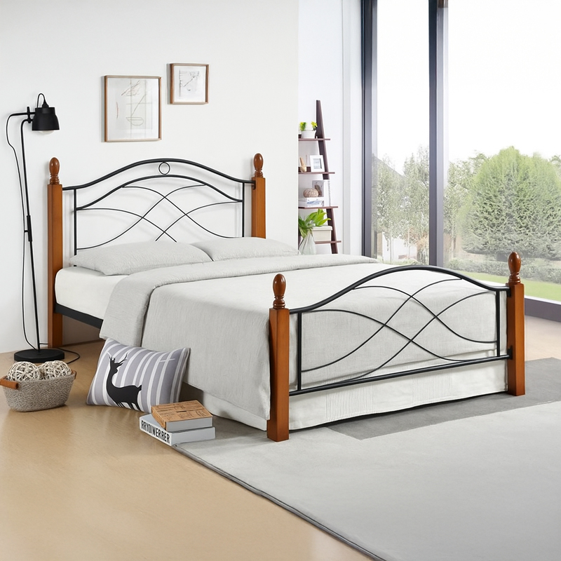Krevat Polanian pakoworld ngjyrë arre rubberwood-metal i zi 90x190cm