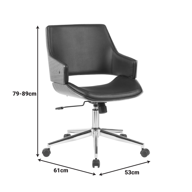 Karrige zyre Setulo pakoworld pu e zezë-bazë krom 53x61x79-89cm