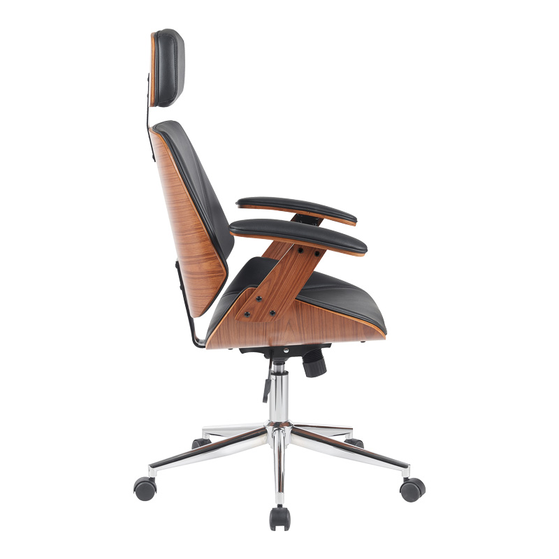 Karrige zyre drejtori Fetseno pakoworld pu e zezë-bazë kromi 53x56x113.5-123.5cm