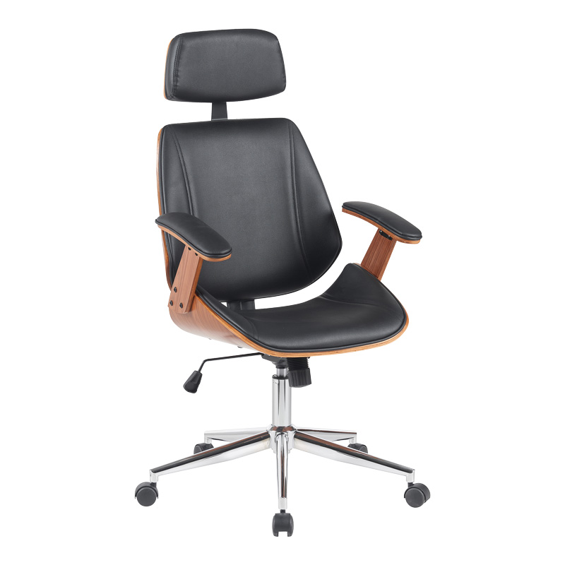 Karrige zyre drejtori Fetseno pakoworld pu e zezë-bazë kromi 53x56x113.5-123.5cm
