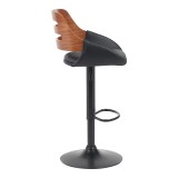 Fern pakoworld stol bari i palosshëm-rrotullues pu i zi- dru arre - metal i zi 52x48.5x87.5-110.5cm