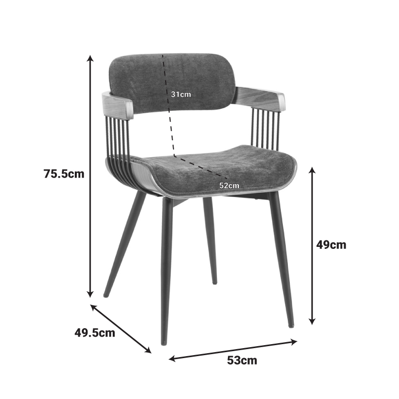 Fotel Cameo pakoworld metal i zi-dru arre-pëlhurë gri e errët 53x49.5x75.5cm