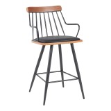 Stol bari me lartësi mesatare Posse pakoworld metal i zi-dru arrë-pu e zezë 48x54x92.5cm