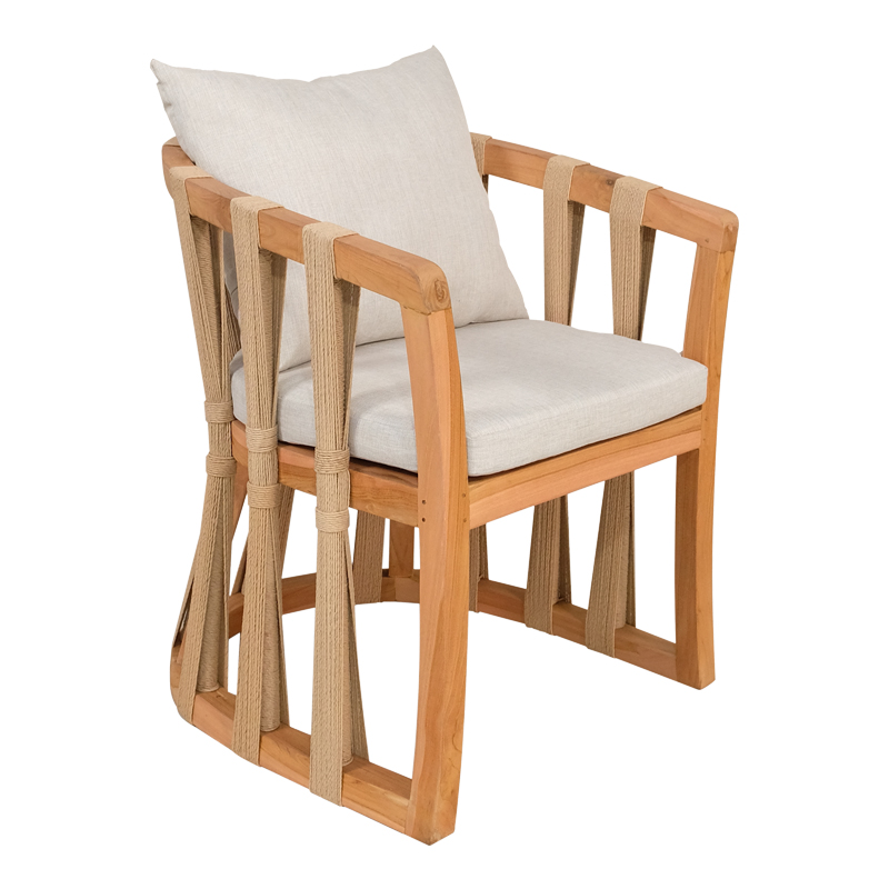 Fotel Morani pakoworld skelet druri tik dhe pëlhurë në nuancë natyrale 58x66x75cm