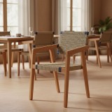 Fotel Salama pakoworld skelet druri tik në nuancë natyrale dhe litar pe krem-zi 57x60x85cm