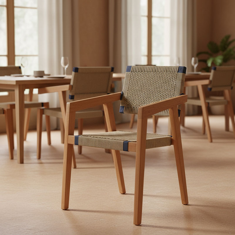Fotel Salama pakoworld skelet druri tik në nuancë natyrale dhe litar pe krem-zi 57x60x85cm