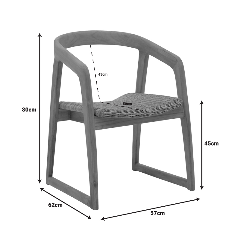 Fotel Somalia pakoworld skelet alumini me këmbë druri teak në nuancë natyrale dhe rregjistër PE kafe 57x62x80cm