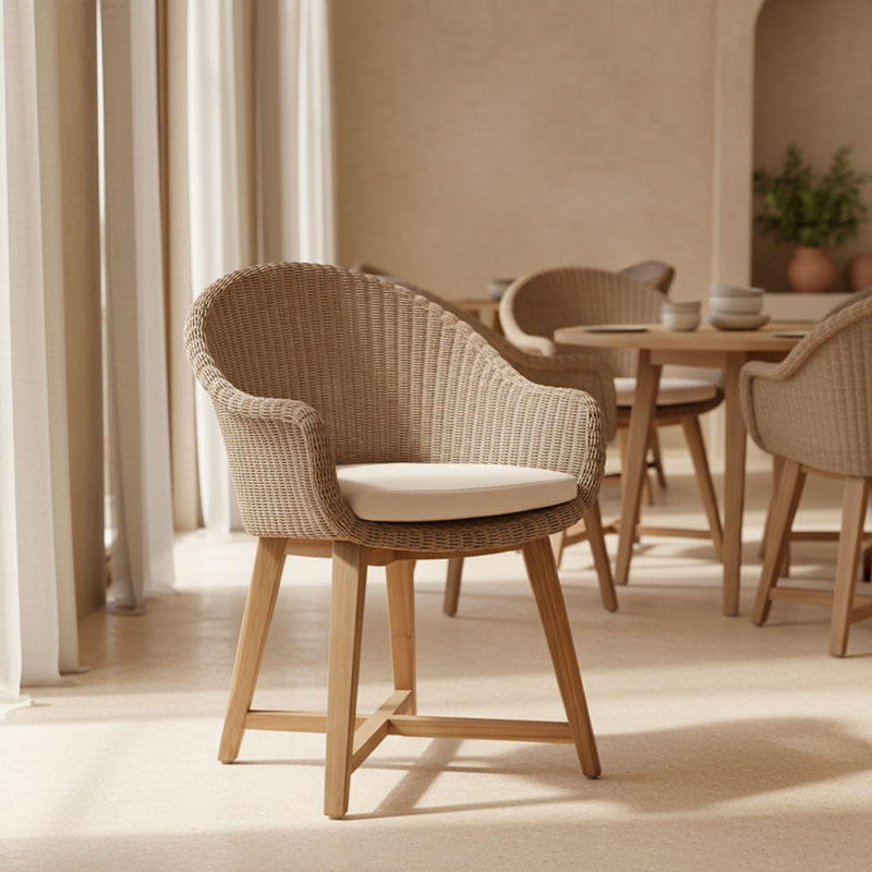 Fotel Solso pakoworld skelet alumini me dru këmbësh teak në nuancë natyrale dhe pe rattan 62x58x78cm