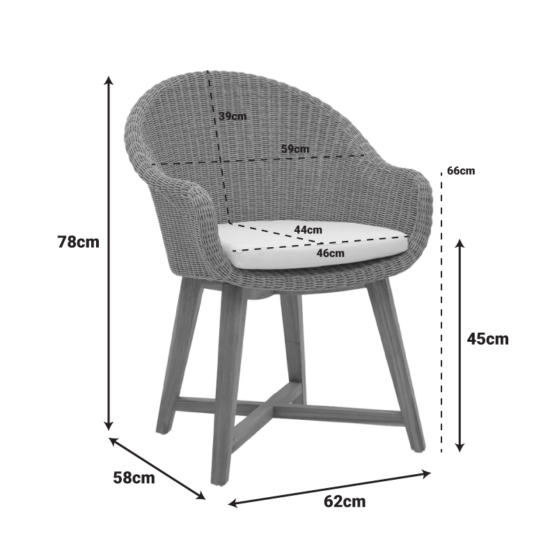 Fotel Solso pakoworld skelet alumini me dru këmbësh teak në nuancë natyrale dhe pe rattan 62x58x78cm