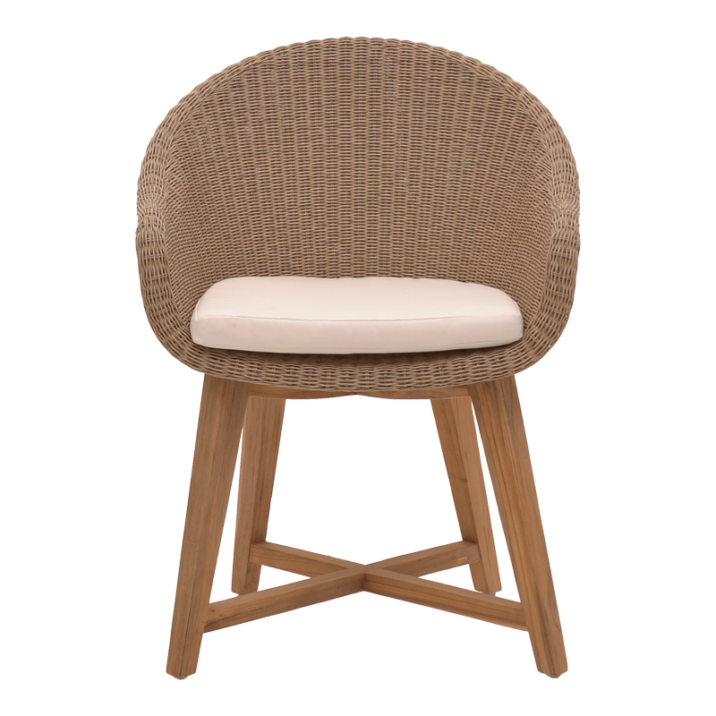 Fotel Solso pakoworld skelet alumini me dru këmbësh teak në nuancë natyrale dhe pe rattan 62x58x78cm