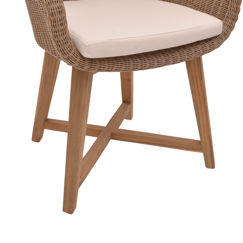 Fotel Solso pakoworld skelet alumini me dru këmbësh teak në nuancë natyrale dhe pe rattan 62x58x78cm