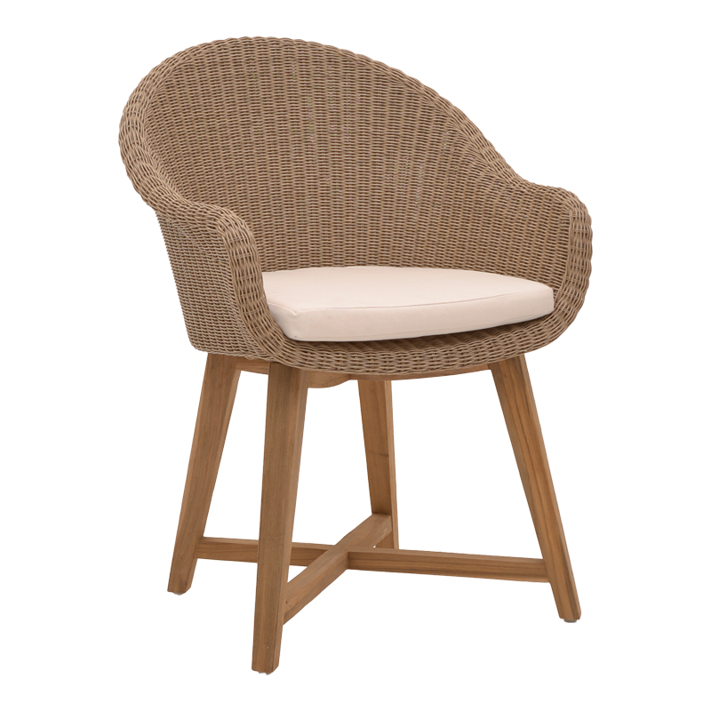 Fotel Solso pakoworld skelet alumini me dru këmbësh teak në nuancë natyrale dhe pe rattan 62x58x78cm