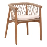 Fotel Abby pakoworld skelet druri tik në nuancë natyrale dhe jastëk krem 60x58x78cm