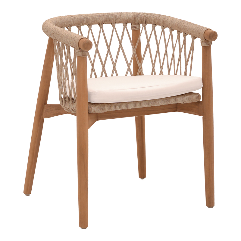 Fotel Abby pakoworld skelet druri tik në nuancë natyrale dhe jastëk krem 60x58x78cm
