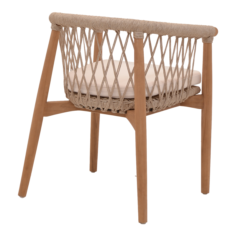 Fotel Abby pakoworld skelet druri tik në nuancë natyrale dhe jastëk krem 60x58x78cm