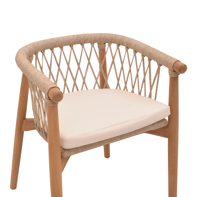 Fotel Abby pakoworld skelet druri tik në nuancë natyrale dhe jastëk krem 60x58x78cm