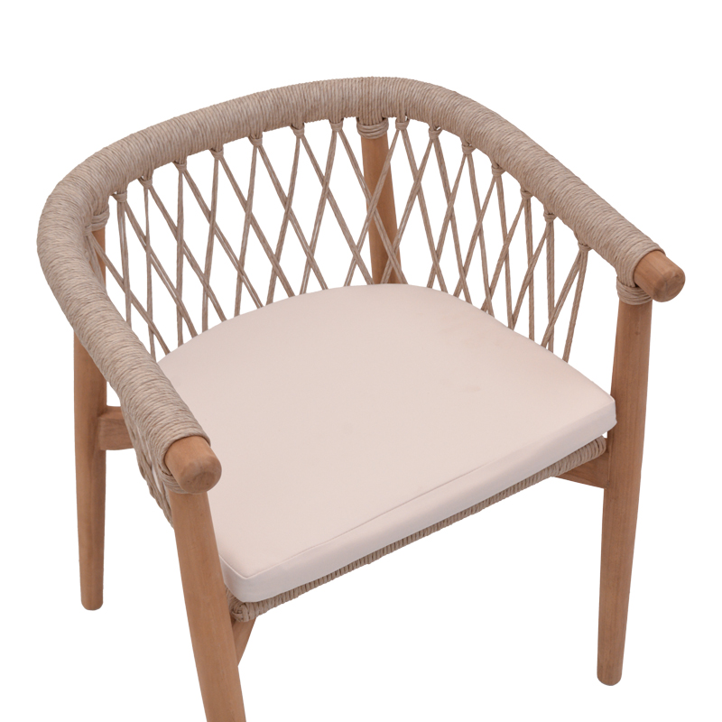 Fotel Abby pakoworld skelet druri tik në nuancë natyrale dhe jastëk krem 60x58x78cm