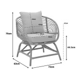 Fotel Caxen pakoworld rattan natyral-jastëk i bardhë 72x63x75cm
