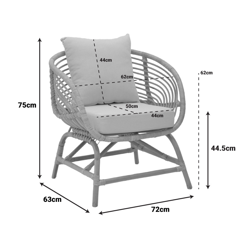 Fotel Caxen pakoworld rattan natyral-jastëk i bardhë 72x63x75cm