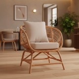 Fotel Caxen pakoworld rattan natyral-jastëk i bardhë 72x63x75cm