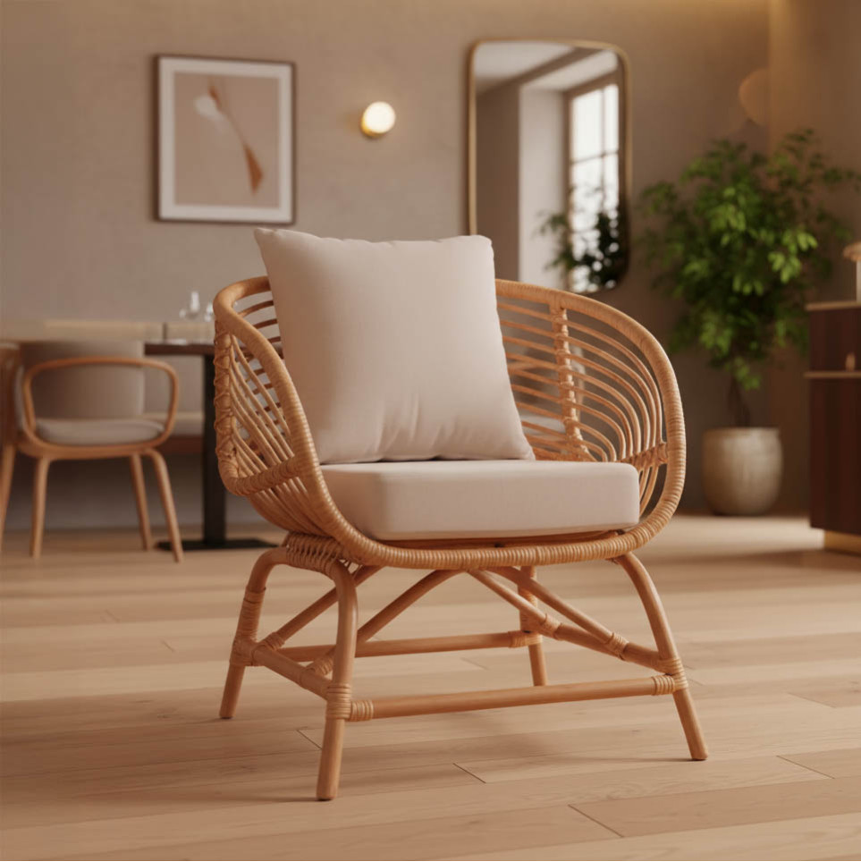 Fotel Caxen pakoworld rattan natyral-jastëk i bardhë 72x63x75cm