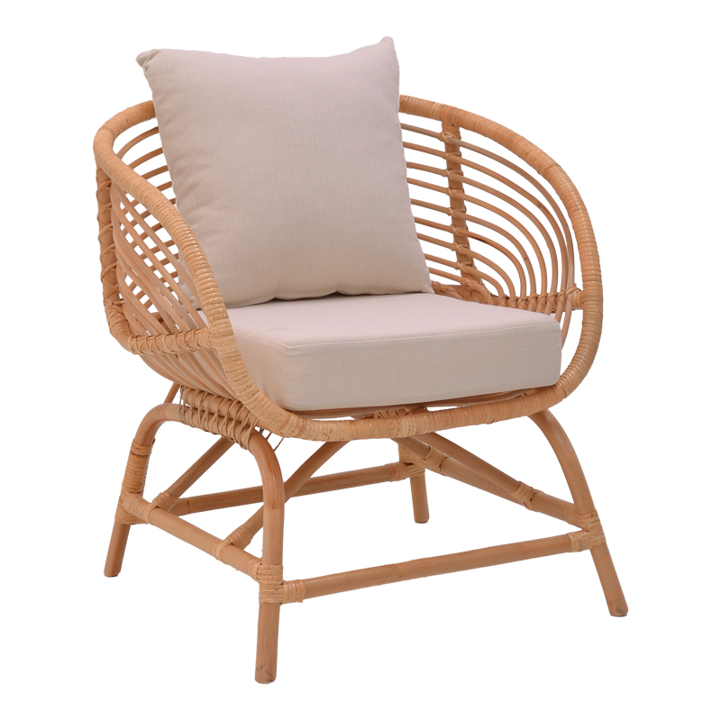 Fotel Caxen pakoworld rattan natyral-jastëk i bardhë 72x63x75cm