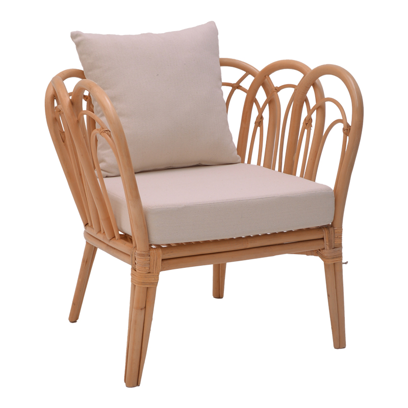 Fotel Tania pakoworld rattan natyral-jastëk i bardhë 76x76x76cm