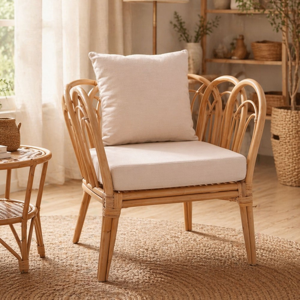 Fotel Tania pakoworld rattan natyral-jastëk i bardhë 76x76x76cm
