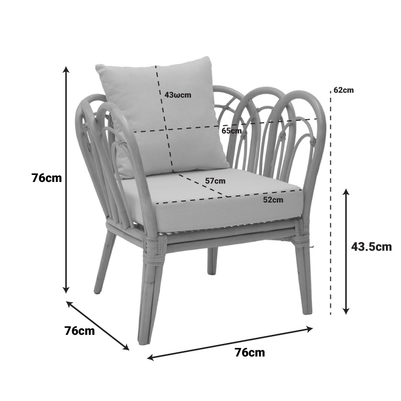 Fotel Tania pakoworld rattan natyral-jastëk i bardhë 76x76x76cm