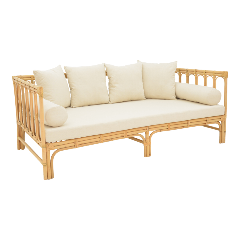 Divan Alessa pakoworld rattan natyral-pëlhurë e bardhë me jastëkë 200x100x76cm