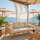 Divan Alessa pakoworld rattan natyral-pëlhurë e bardhë me jastëkë 200x100x76cm