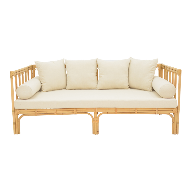Divan Alessa pakoworld rattan natyral-pëlhurë e bardhë me jastëkë 200x100x76cm