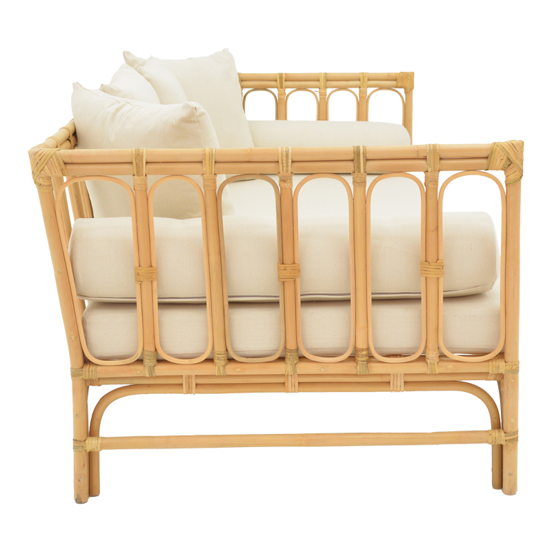 Divan Alessa pakoworld rattan natyral-pëlhurë e bardhë me jastëkë 200x100x76cm