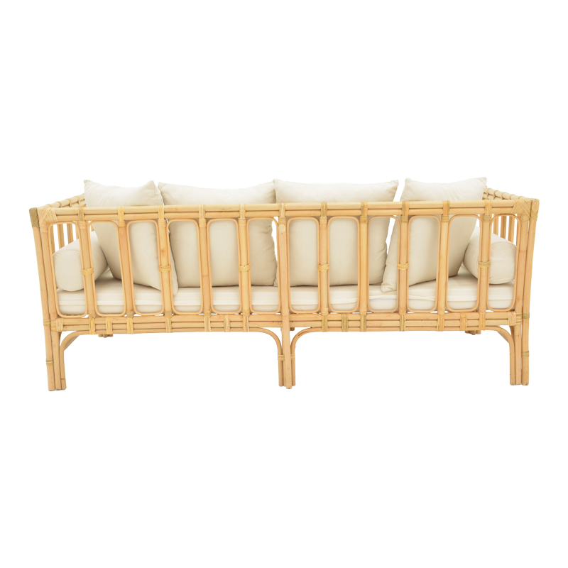 Divan Alessa pakoworld rattan natyral-pëlhurë e bardhë me jastëkë 200x100x76cm
