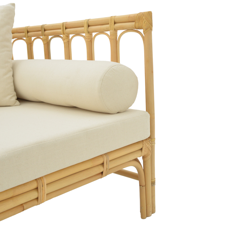 Divan Alessa pakoworld rattan natyral-pëlhurë e bardhë me jastëkë 200x100x76cm