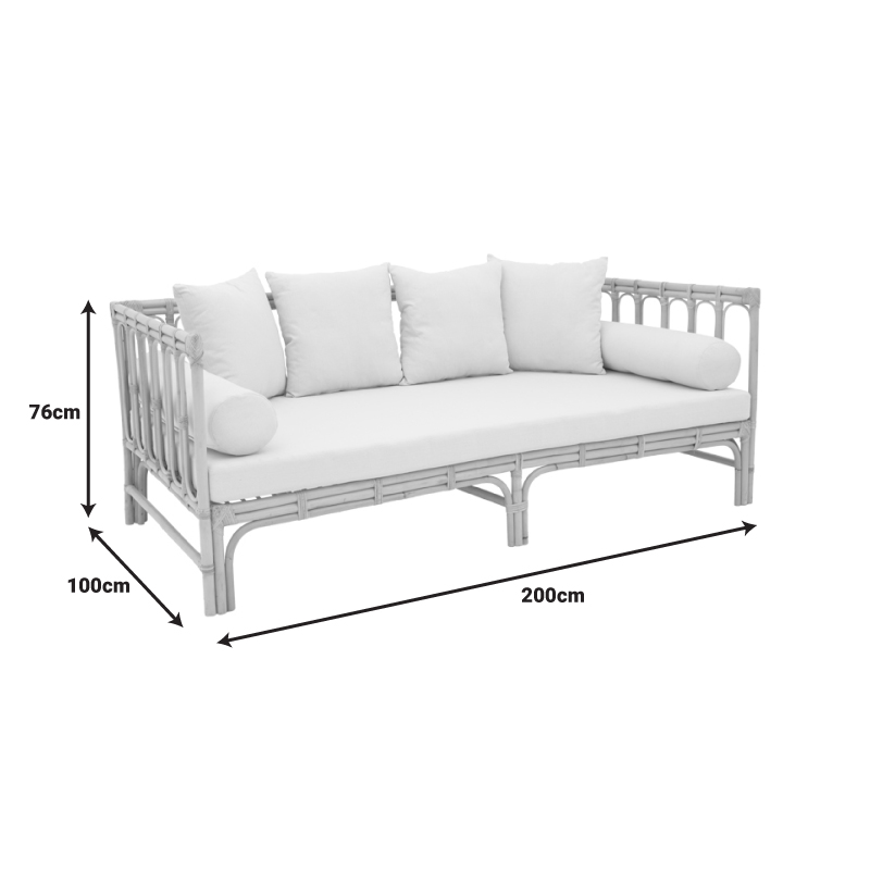 Divan Alessa pakoworld rattan natyral-pëlhurë e bardhë me jastëkë 200x100x76cm